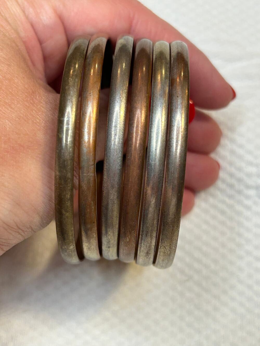 Set of 6 Bangle Bracelets Vintage Gold, Silver, Brass Tones